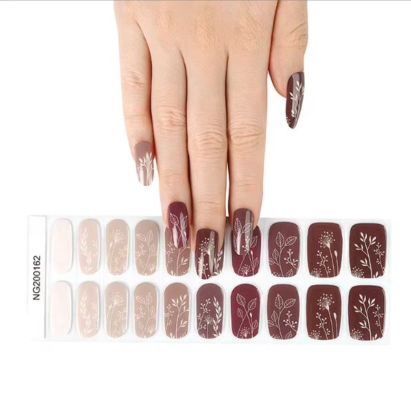 Semi Cured Gel UV Nail Strips | Brown Flower Nails