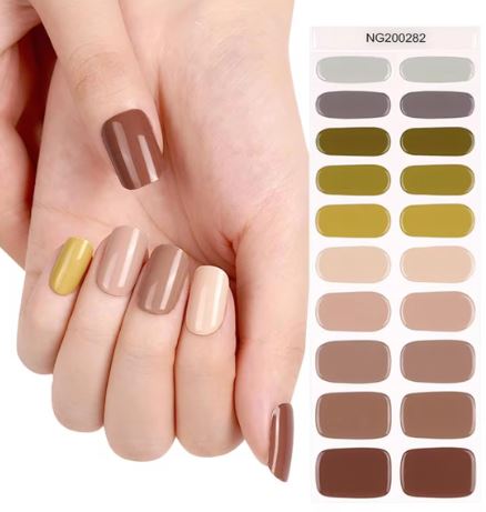 Semi Cured Gel UV Nail Strips | Brown Yellow Multi Color Nails